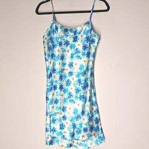 Vintage Y2K Floral Satin Chemise Slip Dress Boho Romantic Size S